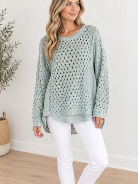 Blue pepper Open Knit Sweater Size Large NWT